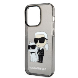 Karl Lagerfeld Glitter Karl&Choupette dėklas iPhone 14 Pro - juodas