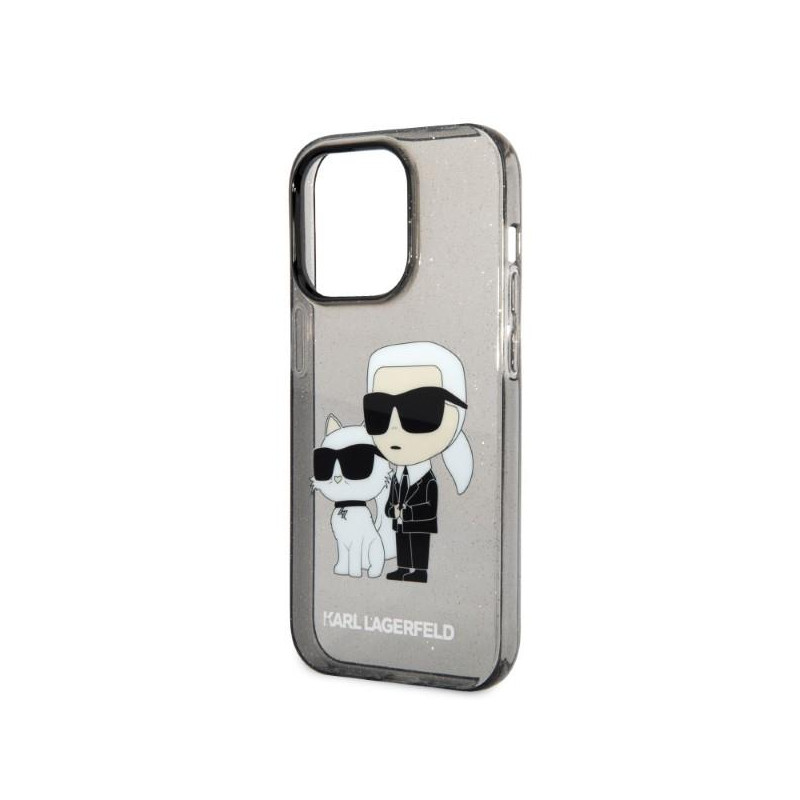 Karl Lagerfeld Glitter Karl&Choupette dėklas iPhone 14 Pro - juodas