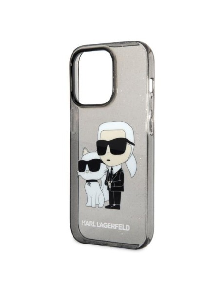 Karl Lagerfeld Glitter Karl&Choupette dėklas iPhone 14 Pro - juodas