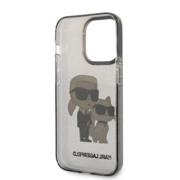 Karl Lagerfeld Glitter Karl&Choupette dėklas iPhone 14 Pro - juodas