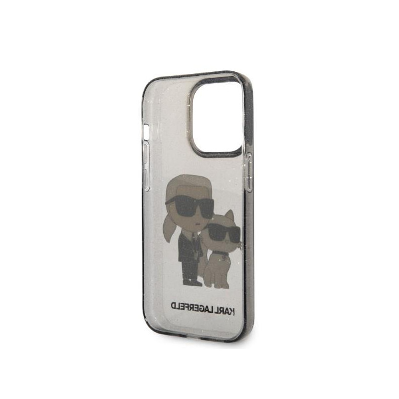 Karl Lagerfeld Glitter Karl&Choupette dėklas iPhone 14 Pro - juodas