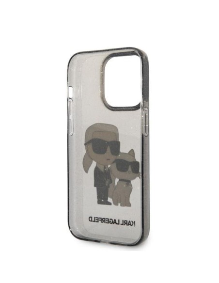 Karl Lagerfeld Glitter Karl&Choupette dėklas iPhone 14 Pro - juodas