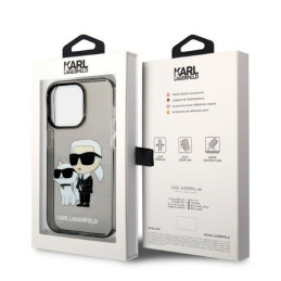Karl Lagerfeld Glitter Karl&Choupette dėklas iPhone 14 Pro - juodas