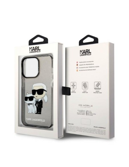 Karl Lagerfeld Glitter Karl&Choupette dėklas iPhone 14 Pro - juodas