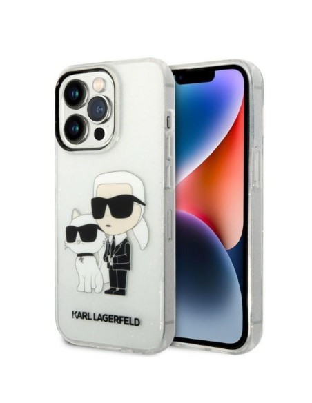 Karl Lagerfeld Glitter Karl&Choupette dėklas iPhone 14 Pro - skaidrus Karl Lagerfeld Glitter Karl&Choupette dėklas iPhone 14 Pro - skaidrus