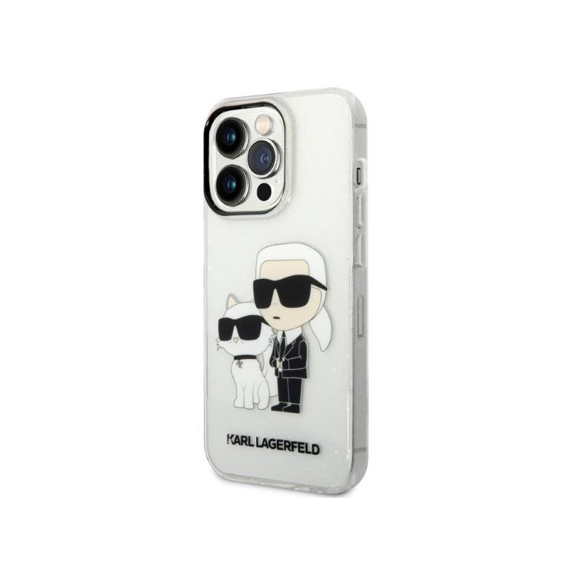 Karl Lagerfeld Glitter Karl&Choupette dėklas iPhone 14 Pro - skaidrus