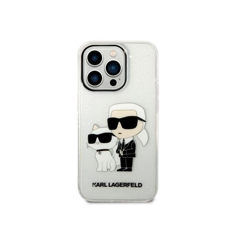 Karl Lagerfeld Glitter Karl&Choupette dėklas iPhone 14 Pro - skaidrus