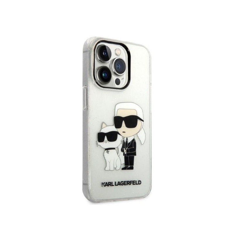 Karl Lagerfeld Glitter Karl&Choupette dėklas iPhone 14 Pro - skaidrus