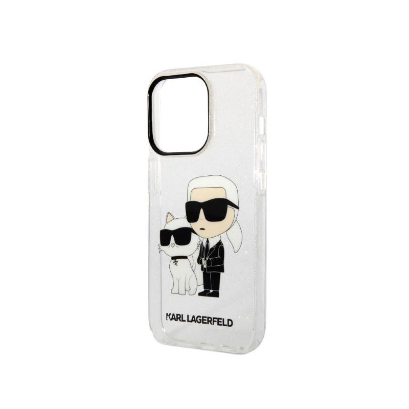 Karl Lagerfeld Glitter Karl&Choupette dėklas iPhone 14 Pro - skaidrus