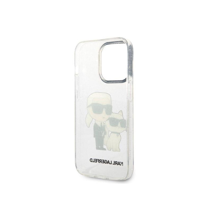 Karl Lagerfeld Glitter Karl&Choupette dėklas iPhone 14 Pro - skaidrus