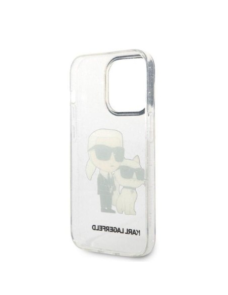 Karl Lagerfeld Glitter Karl&Choupette dėklas iPhone 14 Pro - skaidrus Karl Lagerfeld Glitter Karl&Choupette dėklas iPhone 14 Pro - skaidrus
