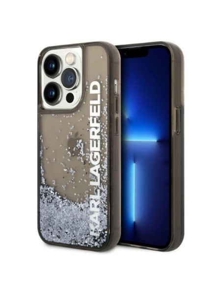 Karl Lagerfeld Liquid Glitter Elong dėklas iPhone 14 Pro - juodas Karl Lagerfeld Liquid Glitter Elong dėklas iPhone 14 Pro - juodas