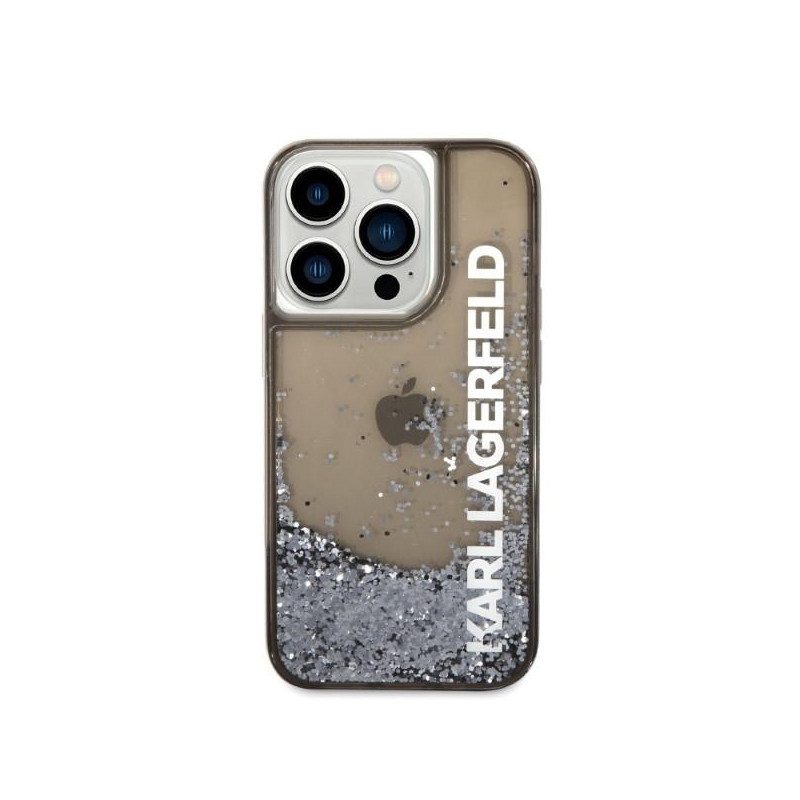 Karl Lagerfeld Liquid Glitter Elong dėklas iPhone 14 Pro - juodas