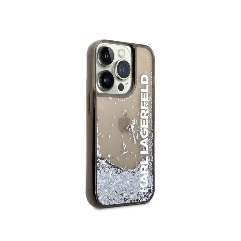 Karl Lagerfeld Liquid Glitter Elong dėklas iPhone 14 Pro - juodas