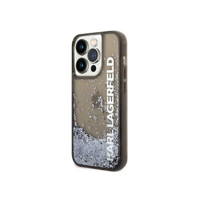 Karl Lagerfeld Liquid Glitter Elong dėklas iPhone 14 Pro - juodas