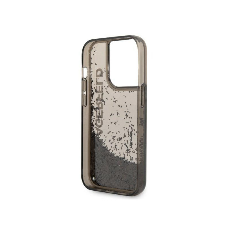 Karl Lagerfeld Liquid Glitter Elong dėklas iPhone 14 Pro - juodas