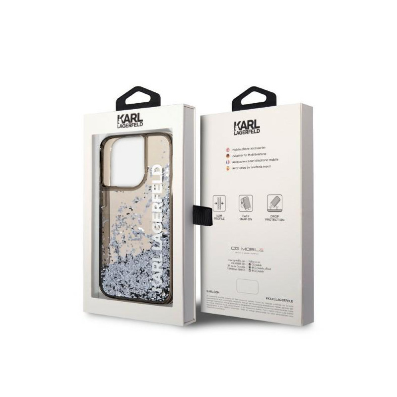 Karl Lagerfeld Liquid Glitter Elong dėklas iPhone 14 Pro - juodas