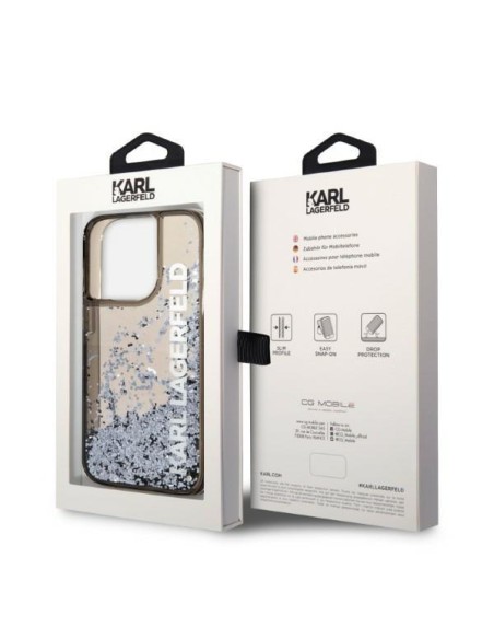 Karl Lagerfeld Liquid Glitter Elong dėklas iPhone 14 Pro - juodas Karl Lagerfeld Liquid Glitter Elong dėklas iPhone 14 Pro - juodas