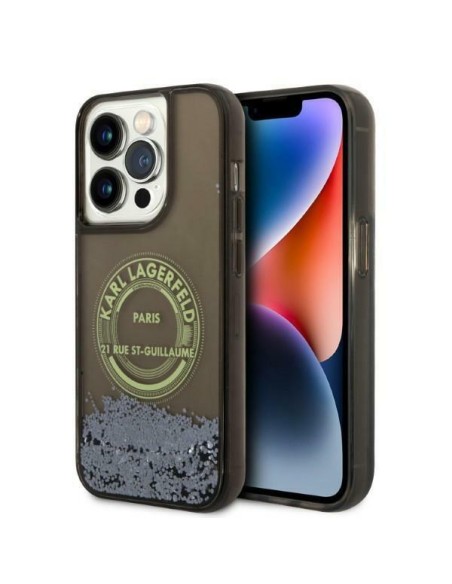 Karl Lagerfeld Liquid Glitter RSG dėklas iPhone 14 Pro - juodas Karl Lagerfeld Liquid Glitter RSG dėklas iPhone 14 Pro - juodas
