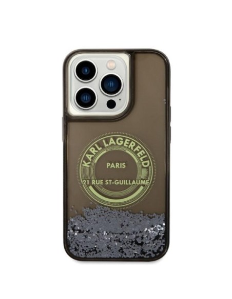 Karl Lagerfeld Liquid Glitter RSG dėklas iPhone 14 Pro - juodas Karl Lagerfeld Liquid Glitter RSG dėklas iPhone 14 Pro - juodas