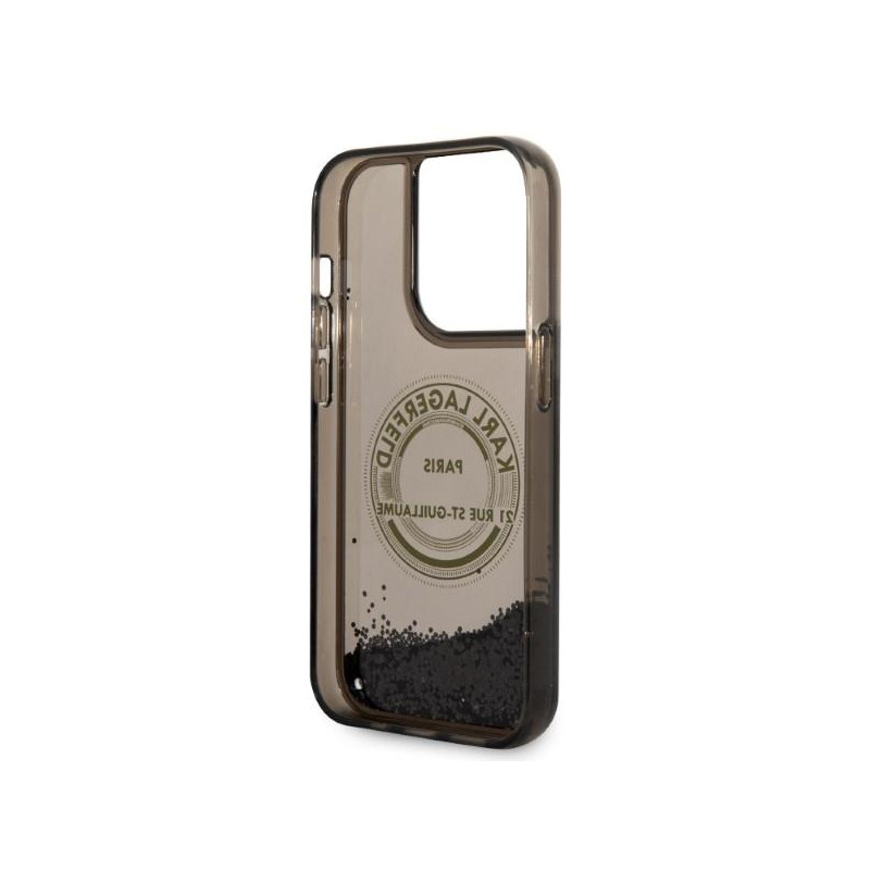 Karl Lagerfeld Liquid Glitter RSG dėklas iPhone 14 Pro - juodas