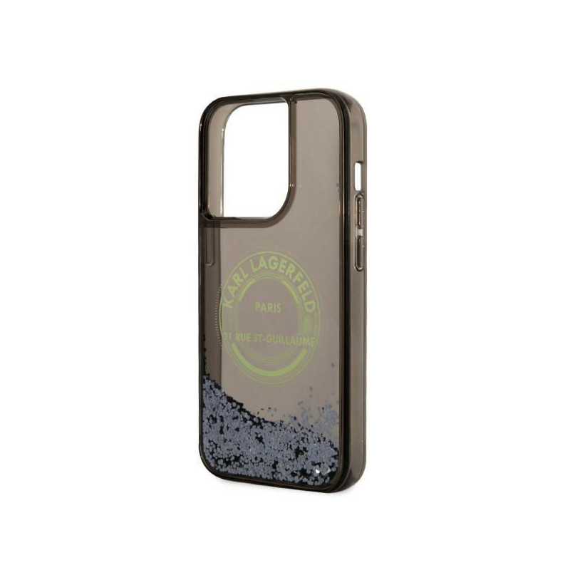 Karl Lagerfeld Liquid Glitter RSG dėklas iPhone 14 Pro - juodas