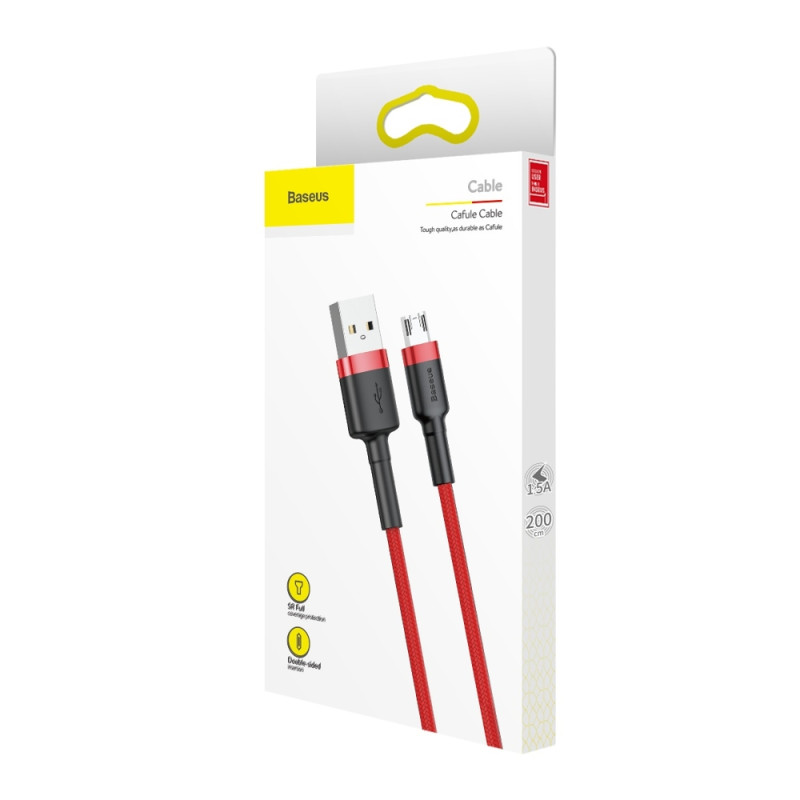 Patvarus lankstus kabelis USB microUSB 1.5A 2M raudonas