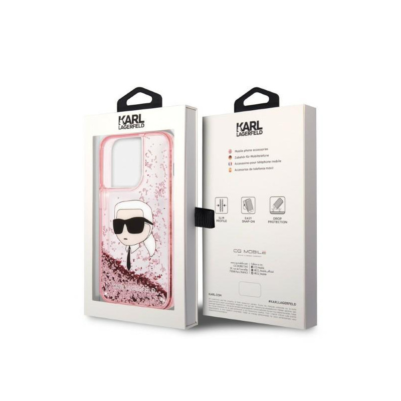 Karl Lagerfeld Glitter Karl& 39 s Head dėklas iPhone 14 Pro - rožinis