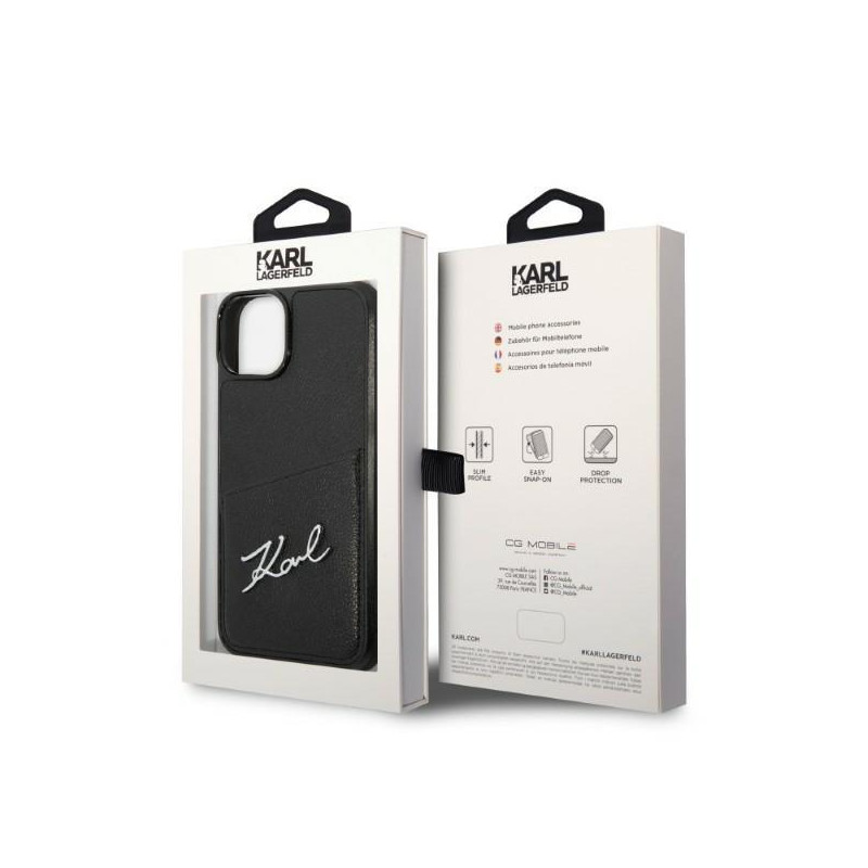 Karl Lagerfeld Signature Logo Cardslot dėklas, skirtas iPhone 14 Plus - juodas
