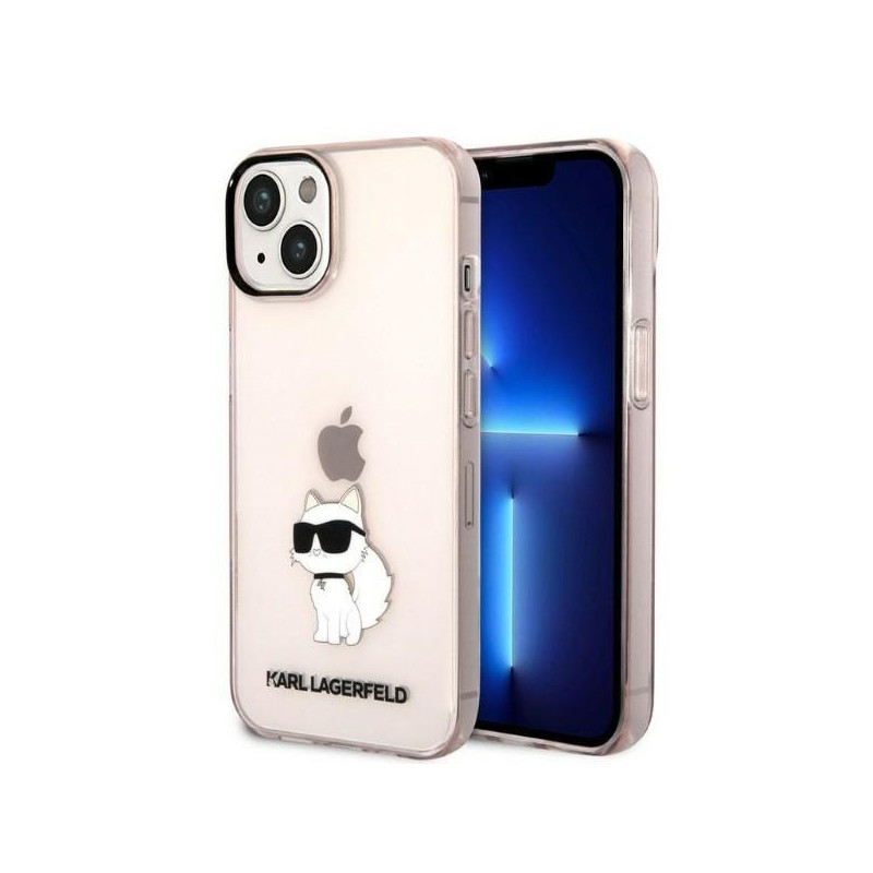 Karl Lagerfeld Ikonik Choupette dėklas iPhone 14 Plus - rožinis