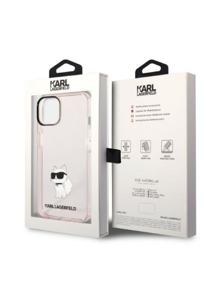 Karl Lagerfeld Ikonik Choupette dėklas iPhone 14 Plus - rožinis