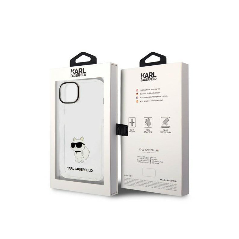 Karl Lagerfeld Ikonik Choupette dėklas iPhone 14 Plus - skaidrus