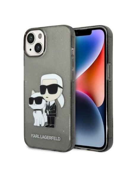 Karl Lagerfeld Glitter Karl&Choupette dėklas iPhone 14 Plus - juodas Karl Lagerfeld Glitter Karl&Choupette dėklas iPhone 14 Plus - juodas