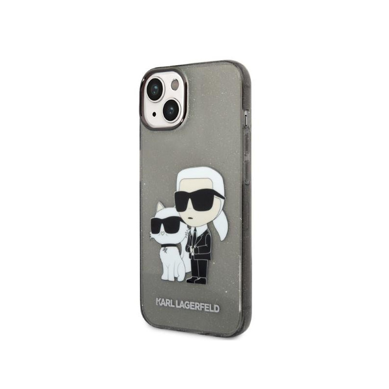 Karl Lagerfeld Glitter Karl&Choupette dėklas iPhone 14 Plus - juodas
