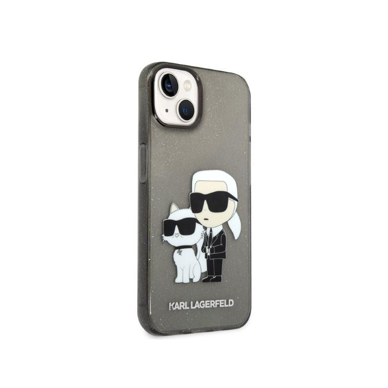 Karl Lagerfeld Glitter Karl&Choupette dėklas iPhone 14 Plus - juodas
