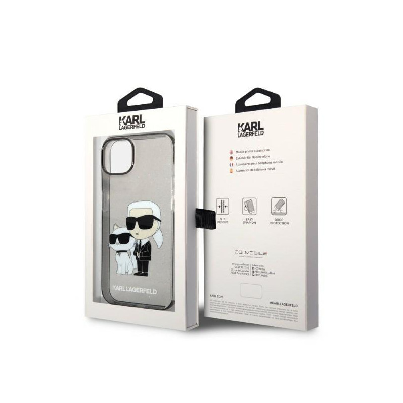 Karl Lagerfeld Glitter Karl&Choupette dėklas iPhone 14 Plus - juodas