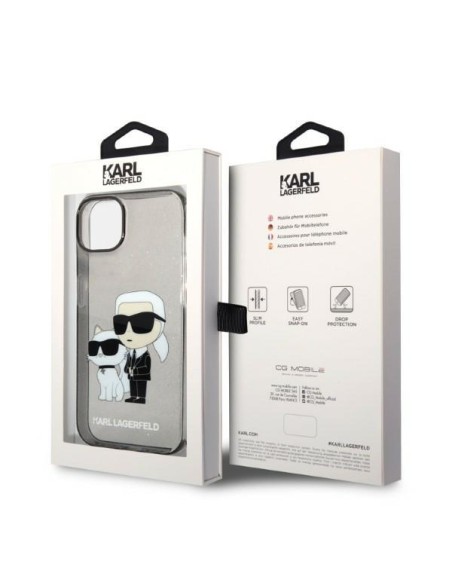 Karl Lagerfeld Glitter Karl&Choupette dėklas iPhone 14 Plus - juodas Karl Lagerfeld Glitter Karl&Choupette dėklas iPhone 14 Plus - juodas