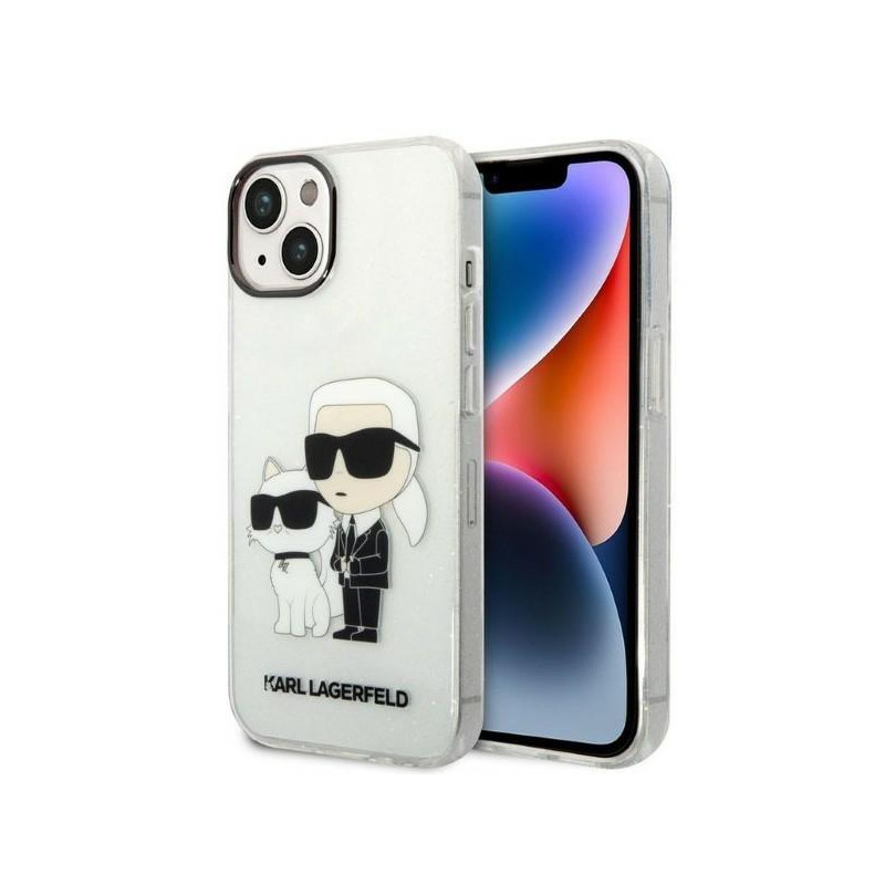 Karl Lagerfeld Glitter Karl&Choupette dėklas iPhone 14 Plus - skaidrus