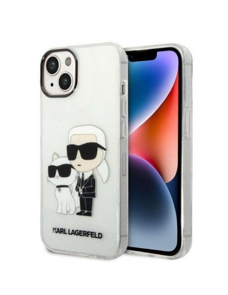 Karl Lagerfeld Glitter Karl&Choupette dėklas iPhone 14 Plus - skaidrus Karl Lagerfeld Glitter Karl&Choupette dėklas iPhone 14 Plus - skaidrus