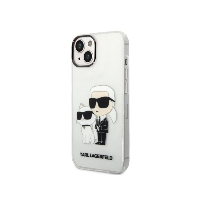 Karl Lagerfeld Glitter Karl&Choupette dėklas iPhone 14 Plus - skaidrus