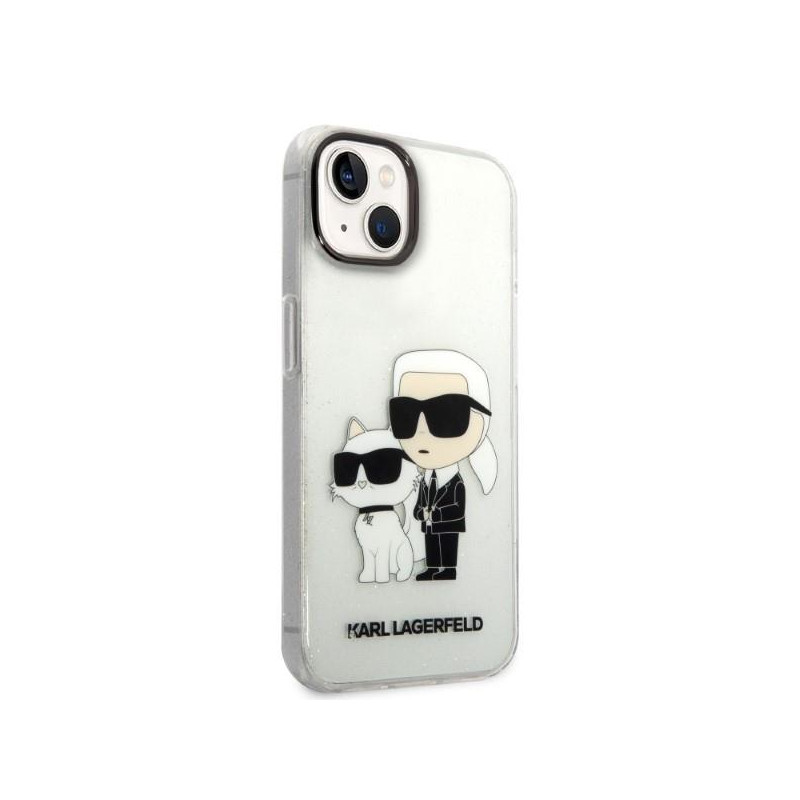 Karl Lagerfeld Glitter Karl&Choupette dėklas iPhone 14 Plus - skaidrus