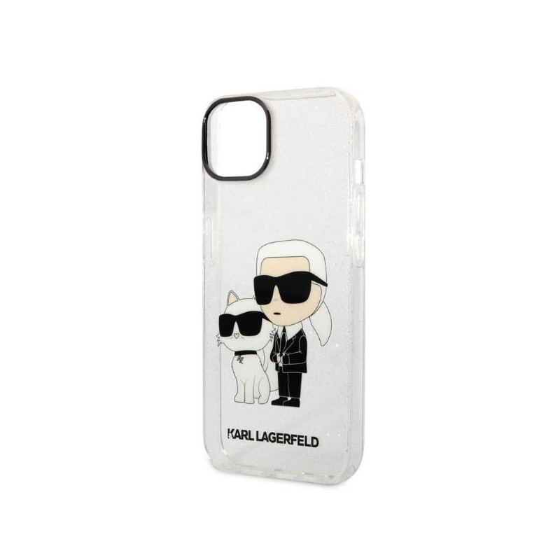 Karl Lagerfeld Glitter Karl&Choupette dėklas iPhone 14 Plus - skaidrus
