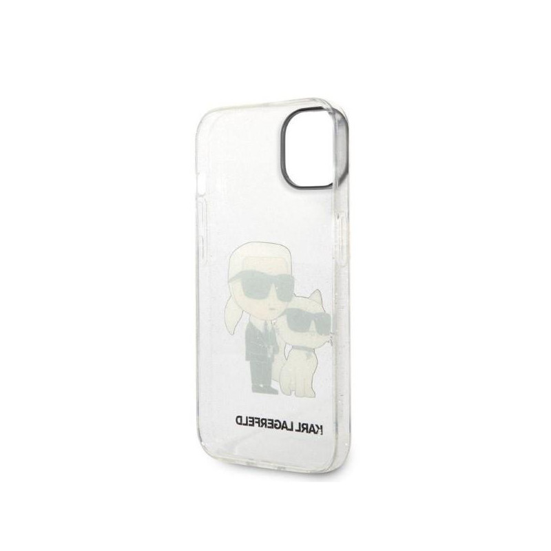 Karl Lagerfeld Glitter Karl&Choupette dėklas iPhone 14 Plus - skaidrus