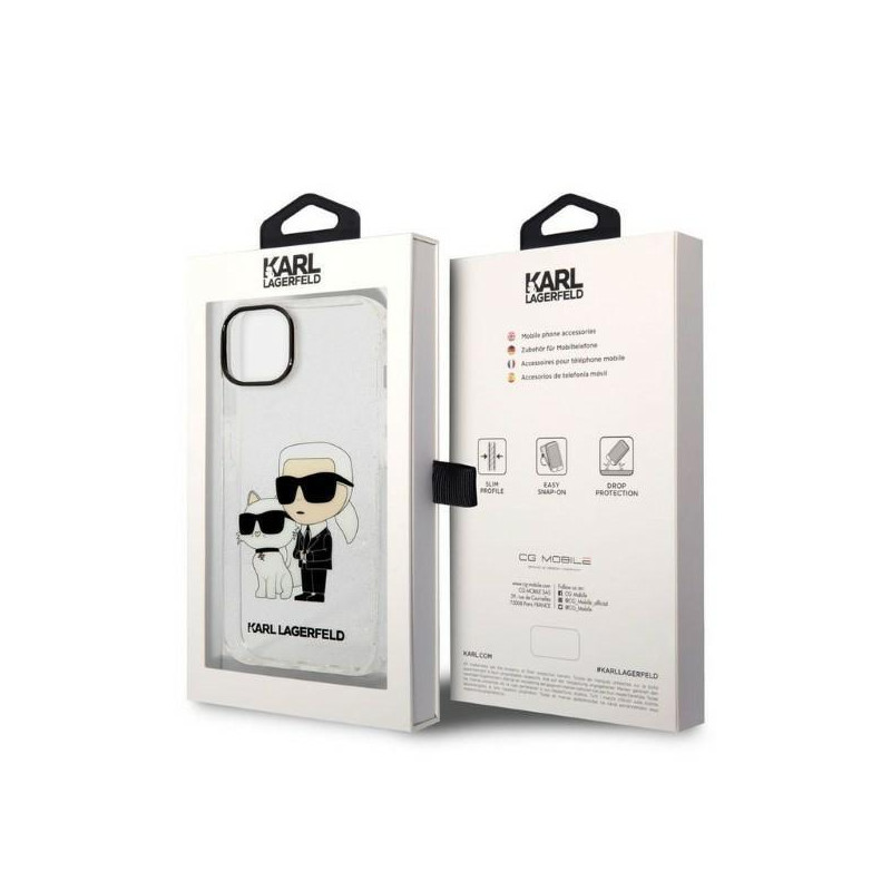 Karl Lagerfeld Glitter Karl&Choupette dėklas iPhone 14 Plus - skaidrus