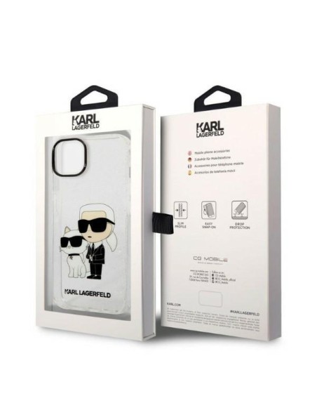 Karl Lagerfeld Glitter Karl&Choupette dėklas iPhone 14 Plus - skaidrus Karl Lagerfeld Glitter Karl&Choupette dėklas iPhone 14 Plus - skaidrus