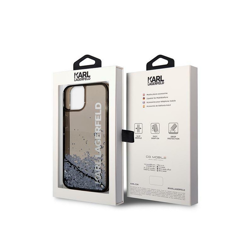 Karl Lagerfeld Liquid Glitter Elong dėklas iPhone 14 Plus - juodas