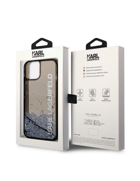 Karl Lagerfeld Liquid Glitter Elong dėklas iPhone 14 Plus - juodas Karl Lagerfeld Liquid Glitter Elong dėklas iPhone 14 Plus - juodas