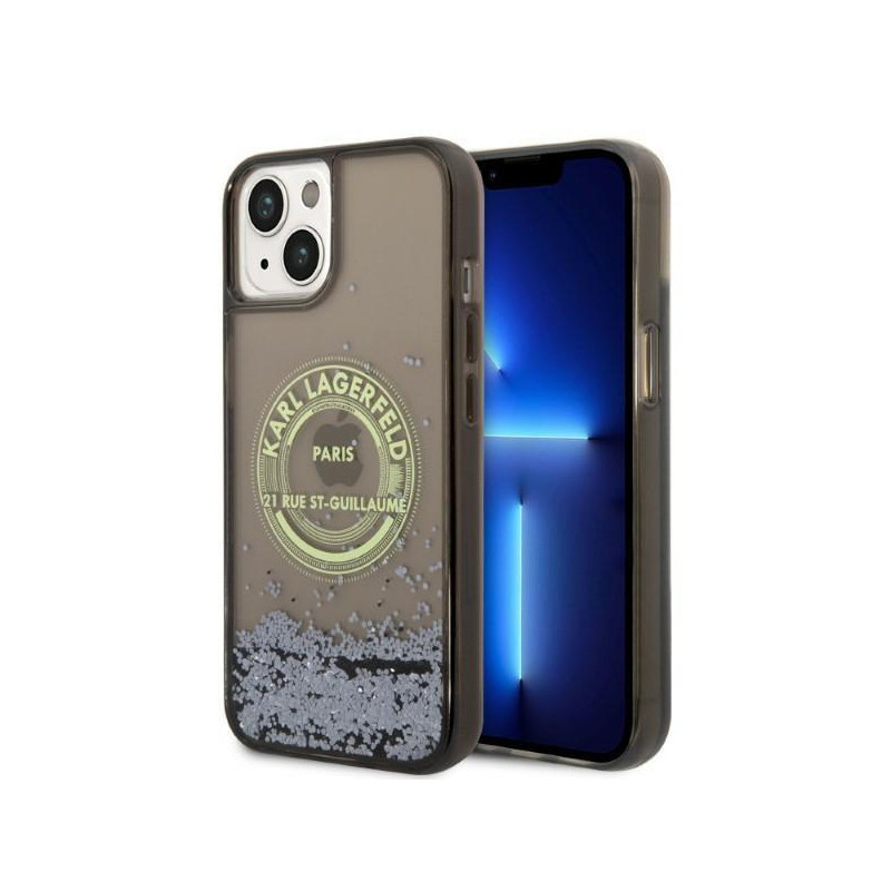 Karl Lagerfeld Liquid Glitter RSG dėklas iPhone 14 Plus - juodas