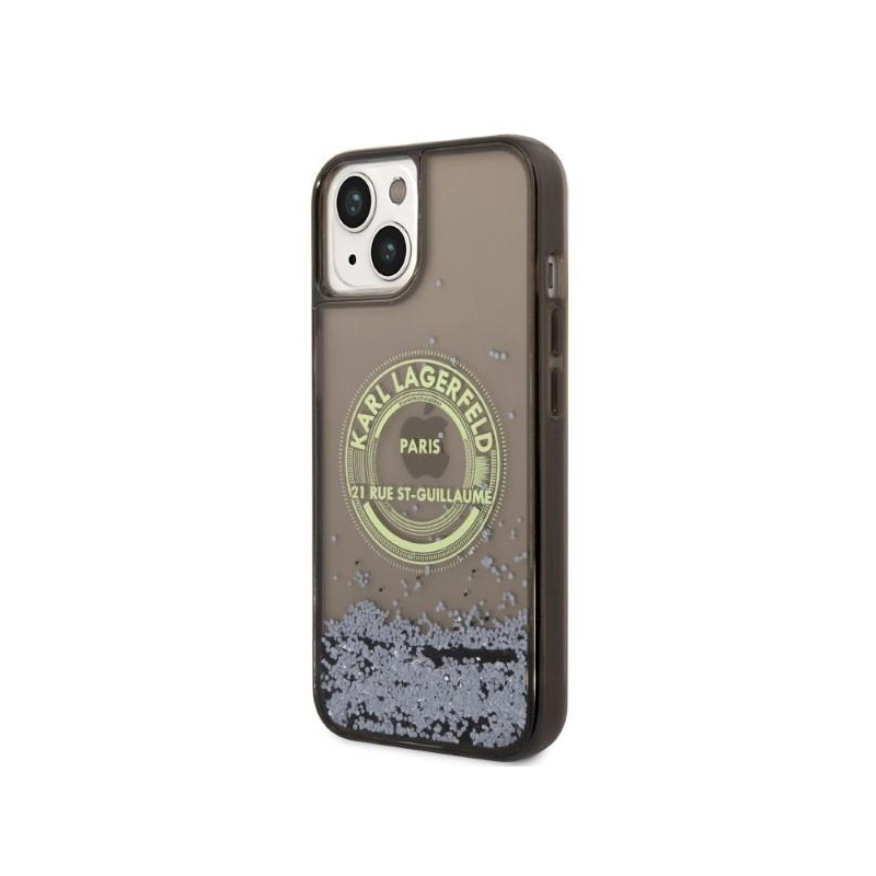 Karl Lagerfeld Liquid Glitter RSG dėklas iPhone 14 Plus - juodas