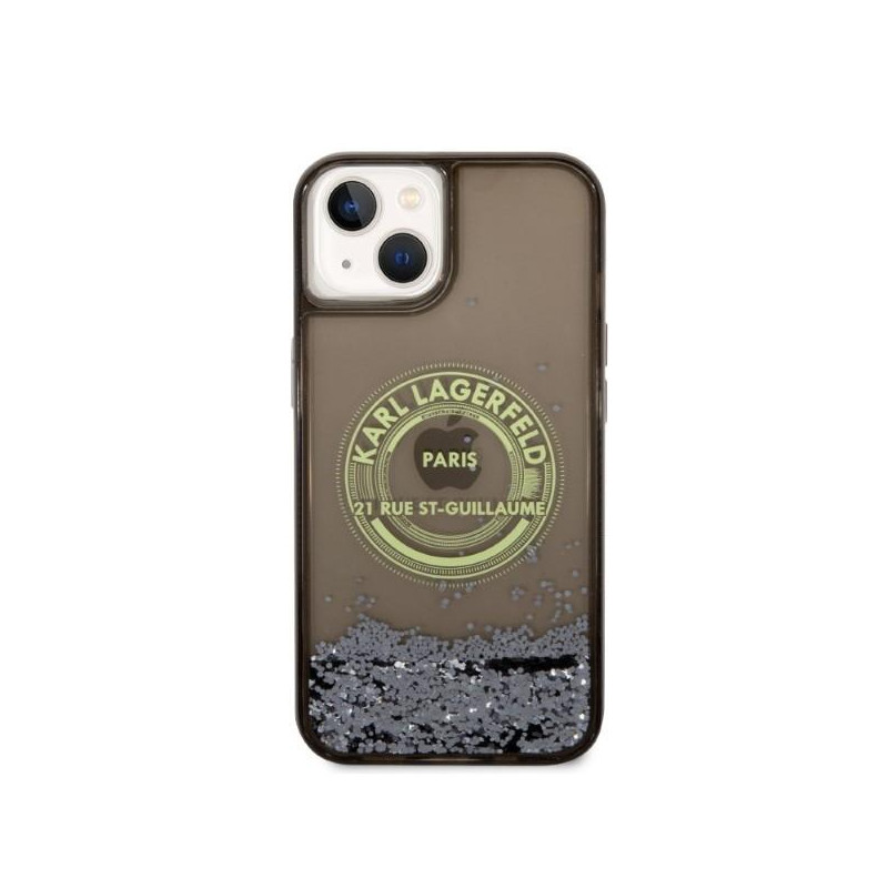 Karl Lagerfeld Liquid Glitter RSG dėklas iPhone 14 Plus - juodas